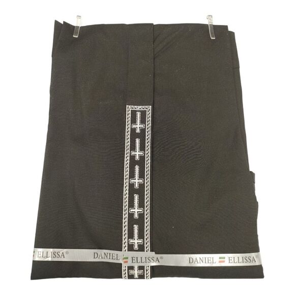 MEN'S DANIEL ELLISSA BLK W/WHITE EMBROIDERY BANDED COLLAR DRESS SHIRT. DS2005C. - Picture 3 of 3